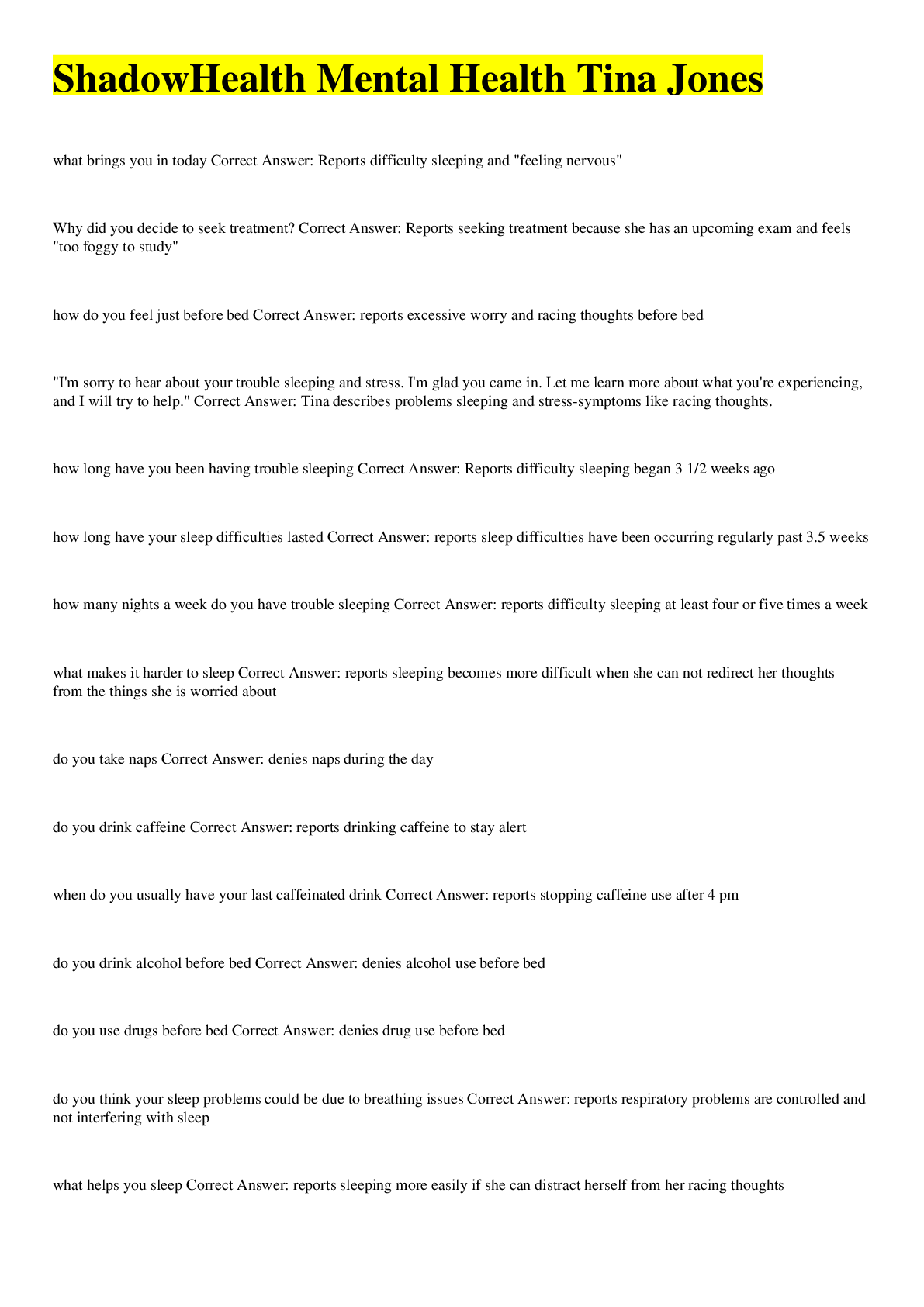 Preview image for ShadowHealth Mental Health Tina Jones